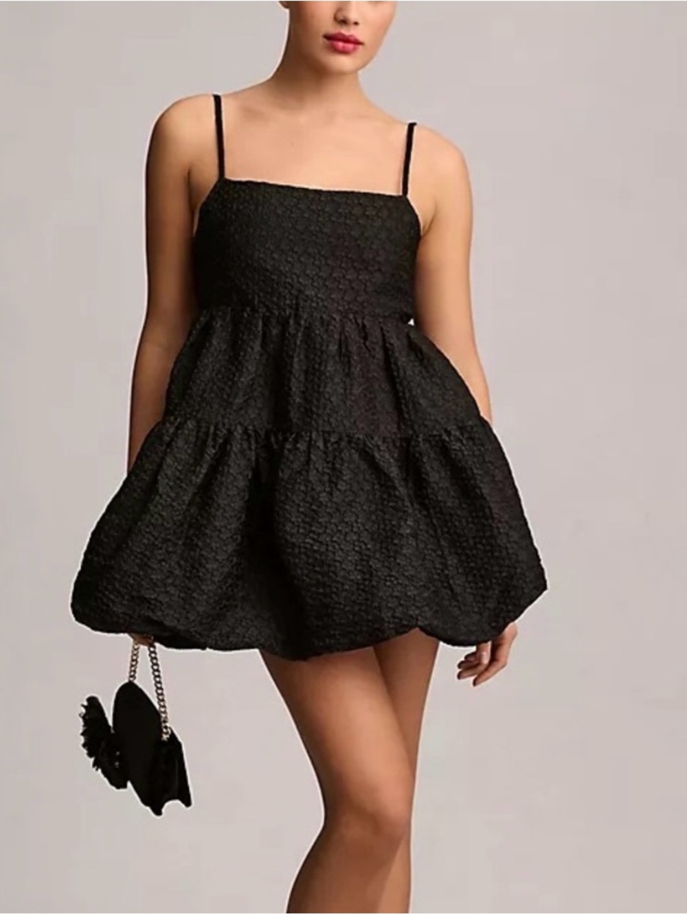 NWT Anthropologie Aureta Black Bubble Mini Dress Floral Formal SP Petite